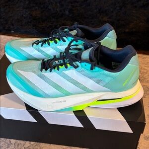 adidas Men’s adizero Boston 13 Running Shoes - size 10 - teal/blue/white